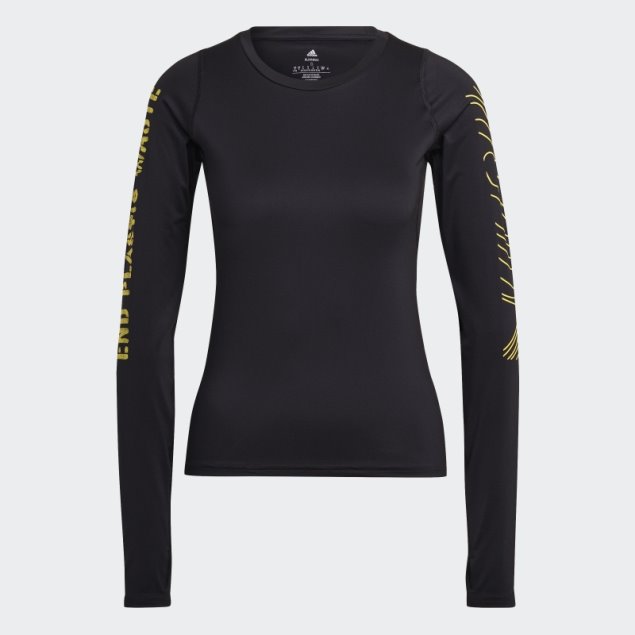 Adidas Camiseta De Manga Larga Con Extremo Negro De Plástico