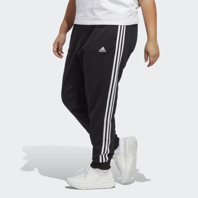 Pantalones Con Puños De Felpa Francesa De 3 Rayas Esenciales (tallas Grandes) Negro Adidas