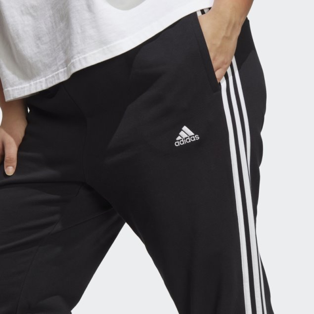 Pantalones Con Puños De Felpa Francesa De 3 Rayas Esenciales (tallas Grandes) Negro Adidas