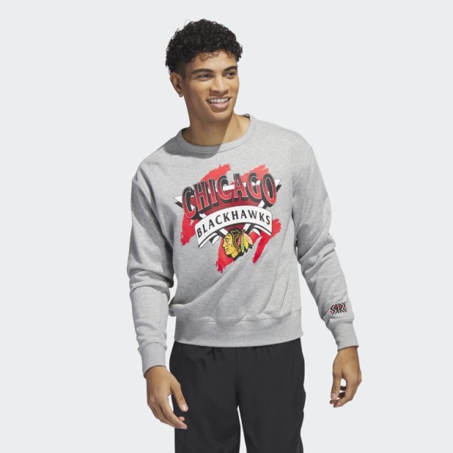 Sudadera Blackhawks Vintage Crew Gris Medio Adidas