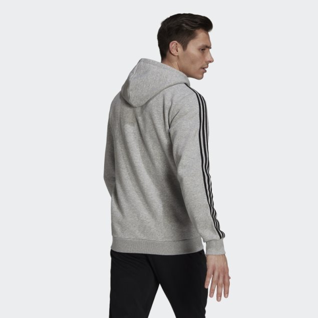 Sudadera Con Capucha Y Cremallera Completa Adidas Essentials Fleece 3 Rayas Gris Medio