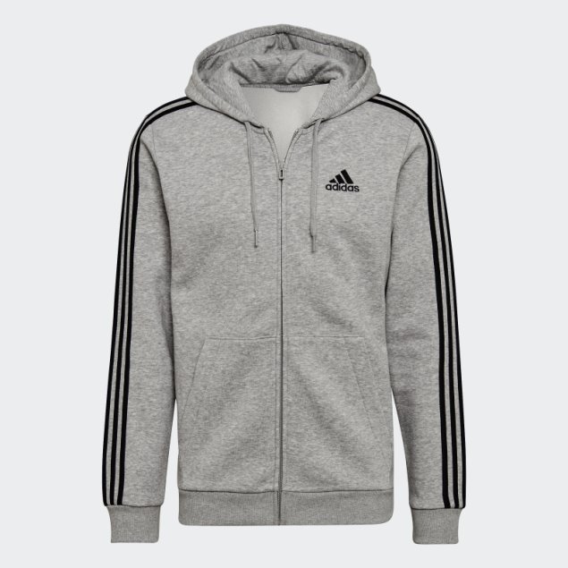 Sudadera Con Capucha Y Cremallera Completa Adidas Essentials Fleece 3 Rayas Gris Medio