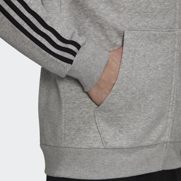 Sudadera Con Capucha Y Cremallera Completa Adidas Essentials Fleece 3 Rayas Gris Medio