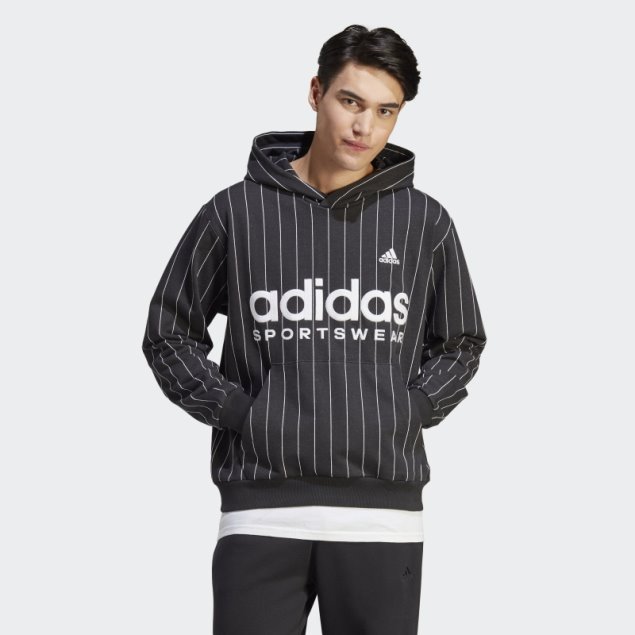 Adidas Sudadera Con Capucha Negra A Rayas