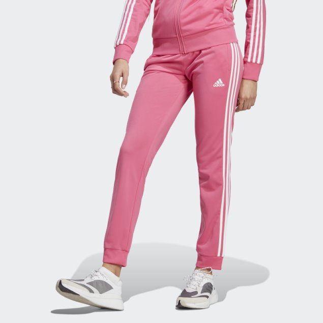 Adidas Pantalones De Chándal Magenta Primegreen Essentials Warm-up Slim Tapered Con 3 Rayas
