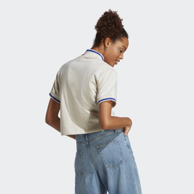 Adidas Camiseta Corta Blanca Con Cuello Acanalado Mel