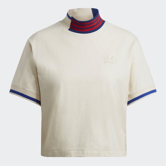 Adidas Camiseta Corta Blanca Con Cuello Acanalado Mel