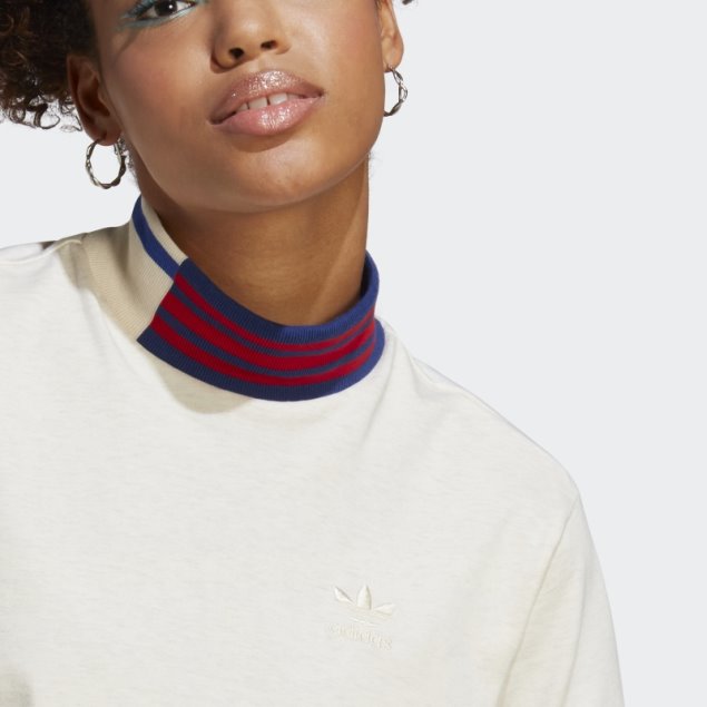 Adidas Camiseta Corta Blanca Con Cuello Acanalado Mel