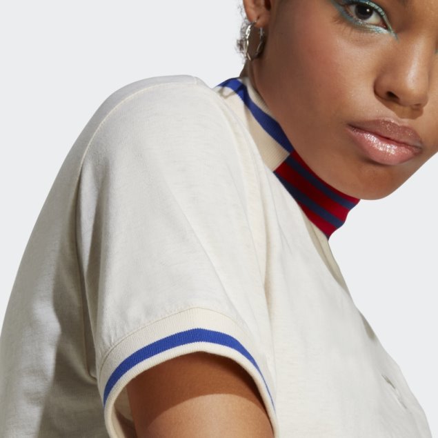 Adidas Camiseta Corta Blanca Con Cuello Acanalado Mel