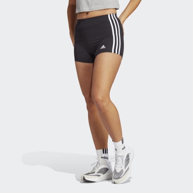 Adidas Shorts De Punto Liso Con 3 Rayas Black Essentials Adidas