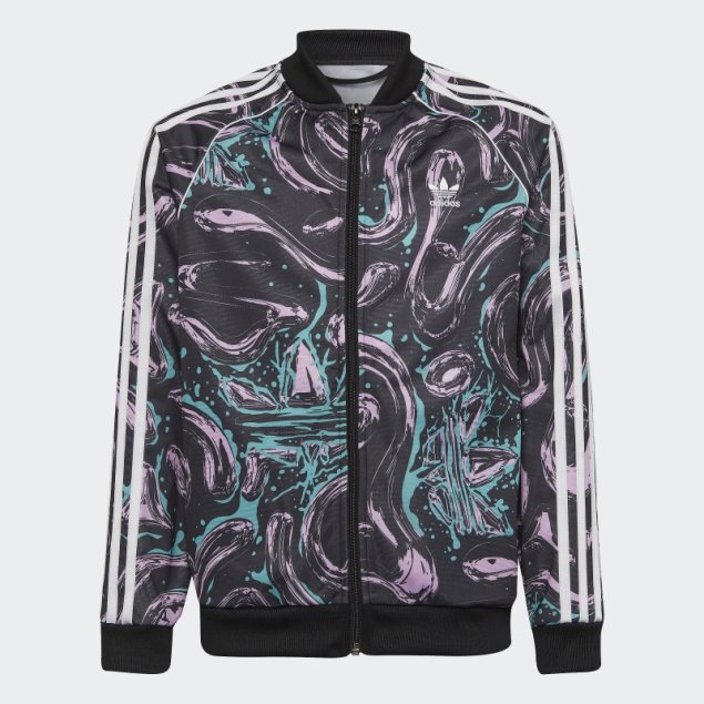 Chaqueta De Chándal Negra Con Estampado Allover Sst De Adidas