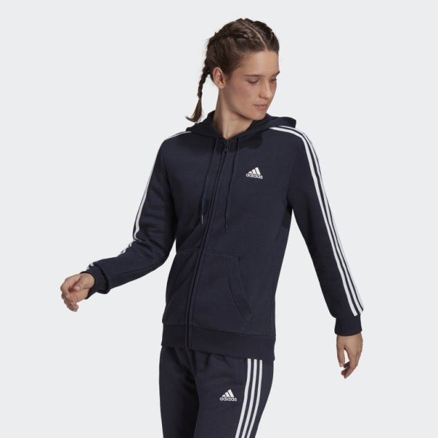 Adidas Essentials Fleece 3-stripes Full-zip Hoodie Blanco Caliente