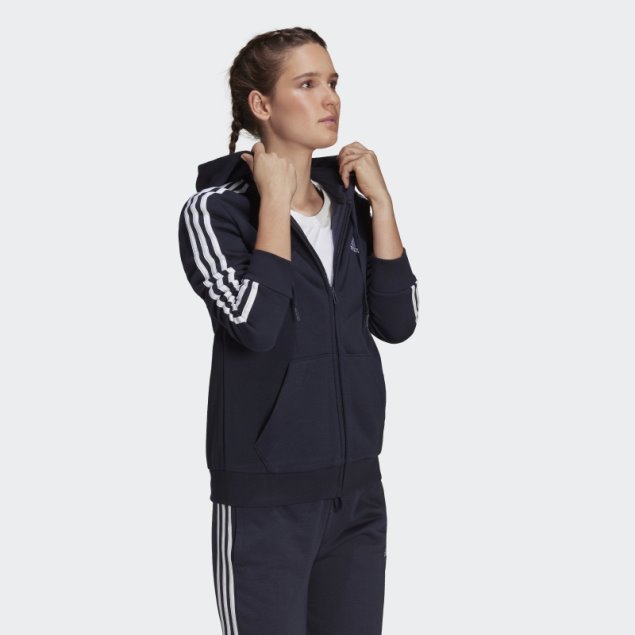 Adidas Essentials Fleece 3-stripes Full-zip Hoodie Blanco Caliente