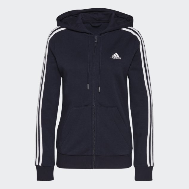 Adidas Essentials Fleece 3-stripes Full-zip Hoodie Blanco Caliente