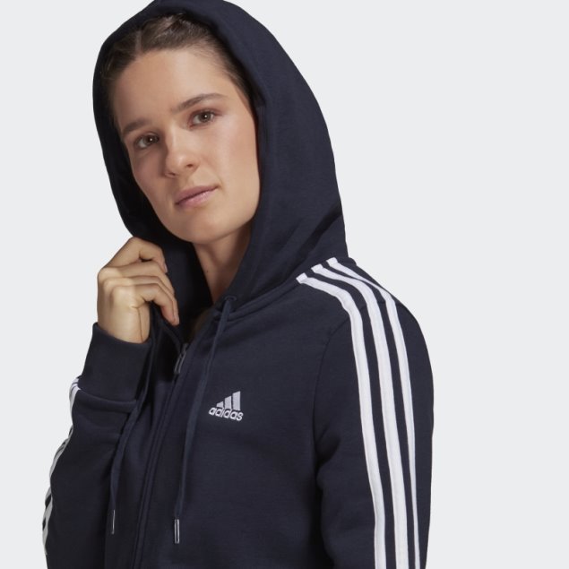 Adidas Essentials Fleece 3-stripes Full-zip Hoodie Blanco Caliente
