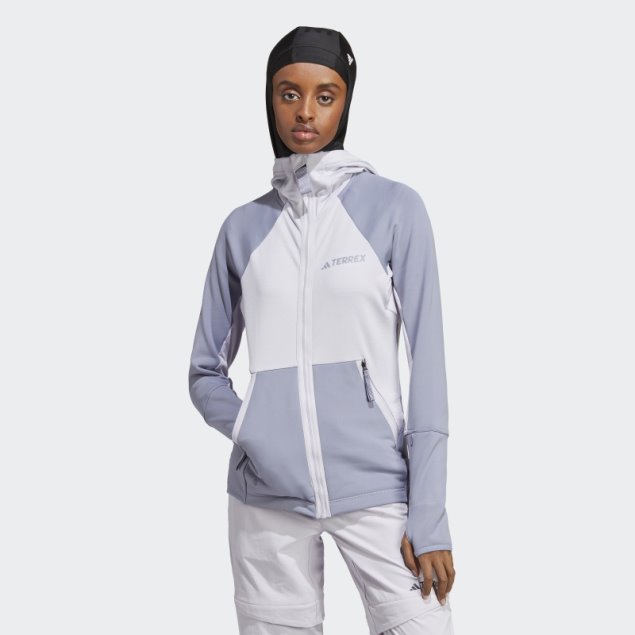 Adidas Terrex Tech Flooce Chaqueta De Forro Polar Con Capucha Para Senderismo Plata Amanecer