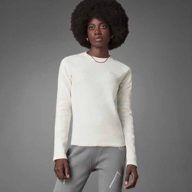 Camiseta De Manga Larga Waffle Versión Blanca Azul Adidas