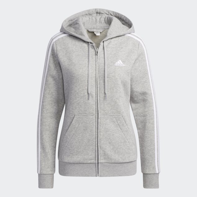 Sudadera Con Capucha Y Cremallera Completa De 3 Rayas De Forro Polar Adidas Gris Medio