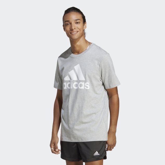 Adidas Camiseta Básica Gris Medio Con Logo Grande