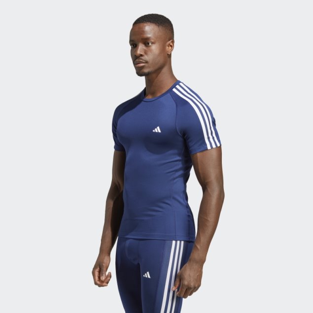 Camiseta De Entrenamiento Techfit 3 Rayas Adidas Azul Oscuro