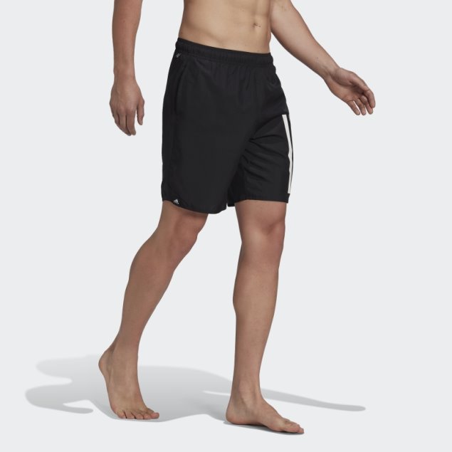 Shorts De Baño Negros De Largo Clásico Con 3 Rayas Adidas