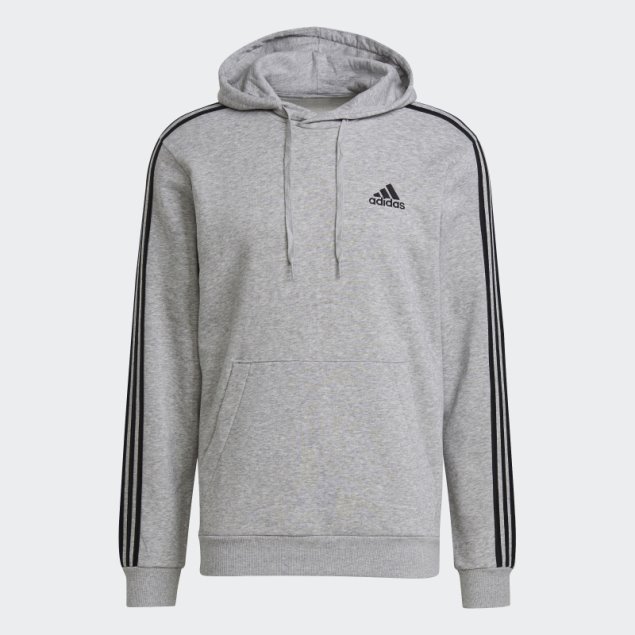 Sudadera Con Capucha Essentials De Forro Polar Con 3 Rayas Adidas Gris Medio