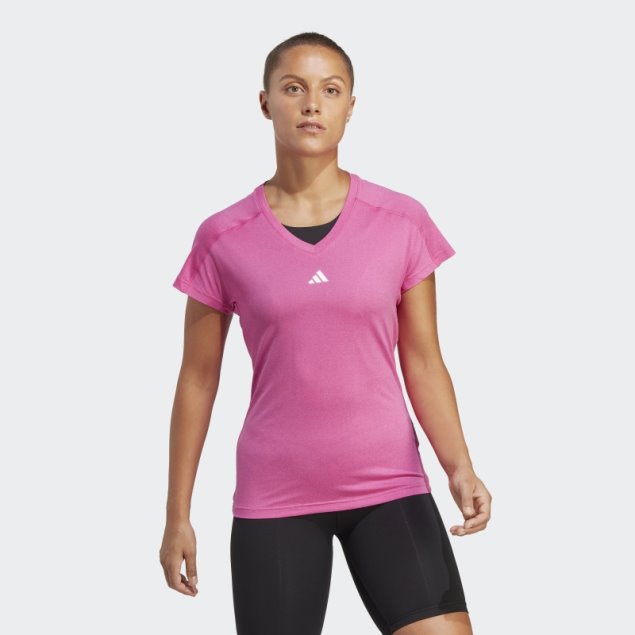 Adidas Aeroready Train Essentials Minimal Branding Camiseta Con Cuello En V Fucsia