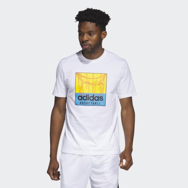 Camiseta Con Gráfico De Baloncesto De Red De Cadena Blanca Adidas