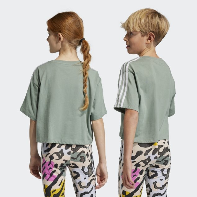 Camiseta Corta Con Estampado Animal Plateado Verde De Adidas