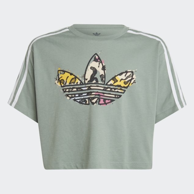 Camiseta Corta Con Estampado Animal Plateado Verde De Adidas