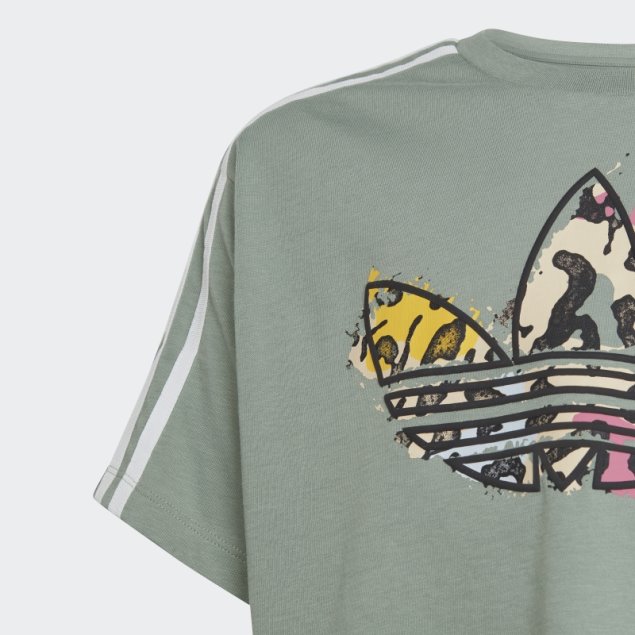 Camiseta Corta Con Estampado Animal Plateado Verde De Adidas