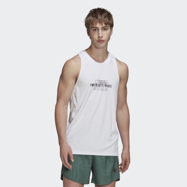 Adidas Own The Run End Plastic Waste Camiseta Sin Mangas Gráfica Aeroready Blanca