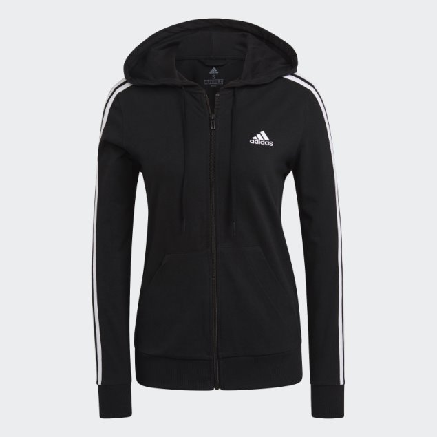 Adidas Sudadera Con Capucha Y Cremallera Completa Essentials De 3 Rayas En Negro