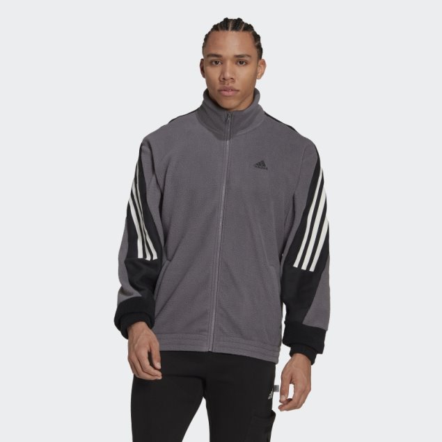 Adidas Sudadera Con Capucha De Forro Polar Con 3 Rayas De Iconos De Futuro En Gris