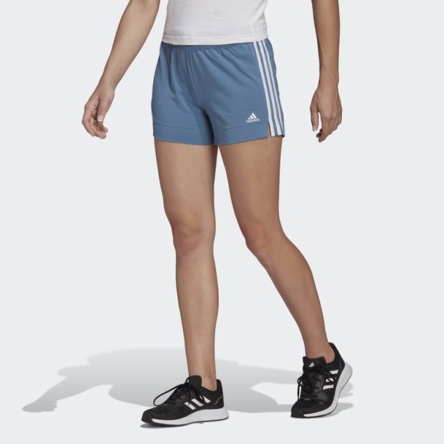 Adidas Shorts Azules Essentials Ajustados Con 3 Rayas