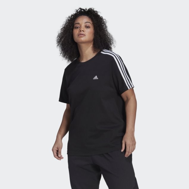 Camiseta Negra Essentials Slim Con 3 Rayas (talla Grande) Adidas