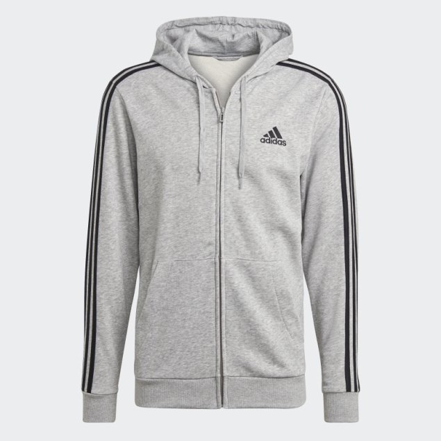 Adidas Essentials French Terry Sudadera Con Capucha Y Cremallera Completa De 3 Rayas Negro