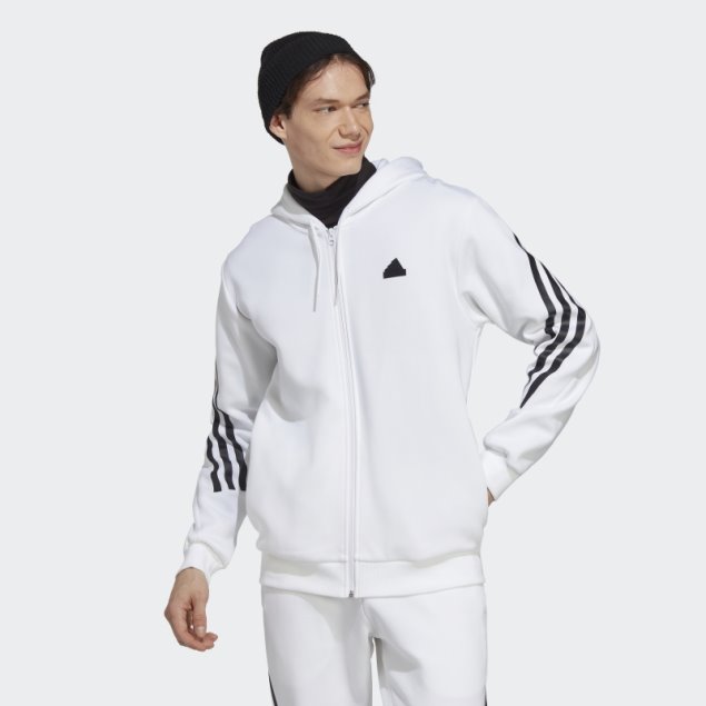 Adidas Sudadera Con Capucha Y Cremallera Completa En Blanco Con íconos Del Futuro De 3 Rayas