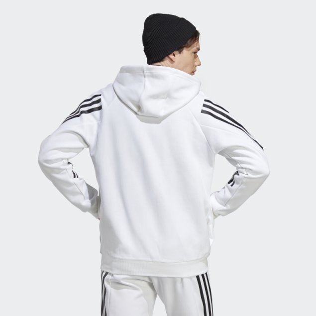 Adidas Sudadera Con Capucha Y Cremallera Completa De 3 Rayas Con íconos Del Futuro En Blanco