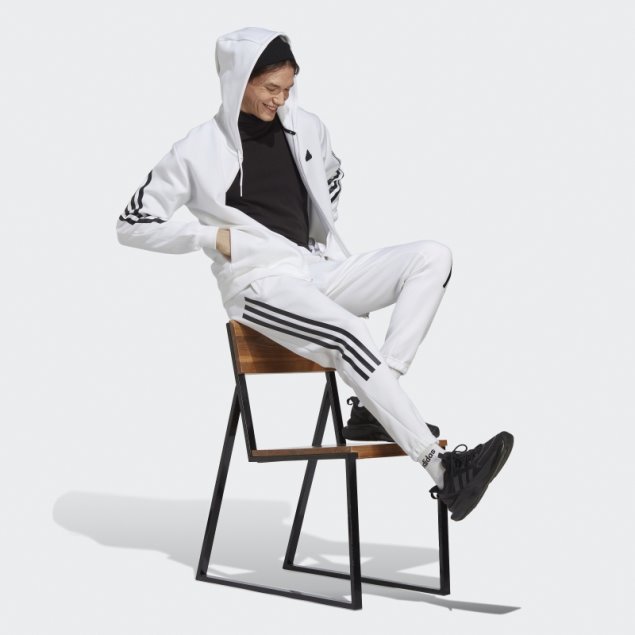 Adidas Sudadera Con Capucha Y Cremallera Completa De 3 Rayas Con íconos Del Futuro En Blanco