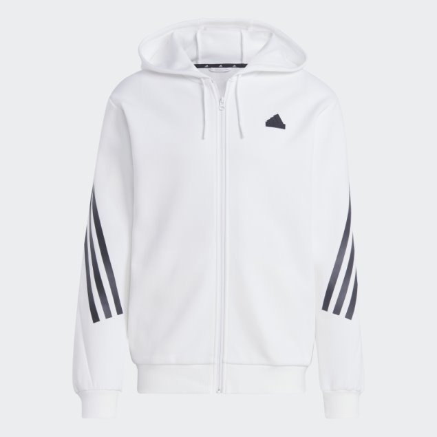 Adidas Sudadera Con Capucha Y Cremallera Completa De 3 Rayas Con íconos Del Futuro En Blanco