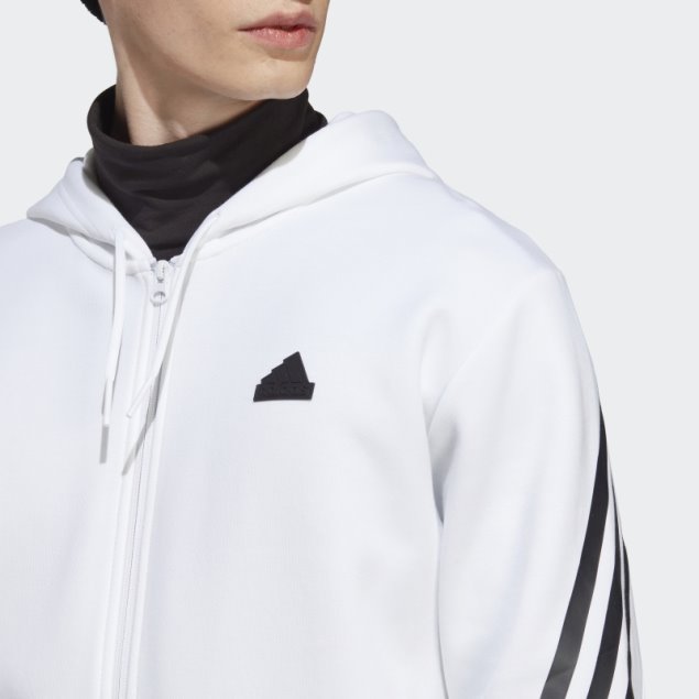 Adidas Sudadera Con Capucha Y Cremallera Completa De 3 Rayas Con íconos Del Futuro En Blanco