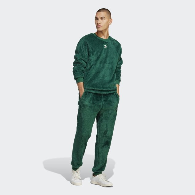 Pantalón De Chándal Adidas Essentials+ Fluffy Fleece Verde Oscuro