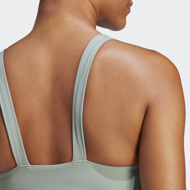 Sujetador De Sujeción Media Adidas Coreflow Luxe Studio Verde Plateado