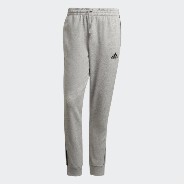 Pantalón Essentials French Terry Tapered Cuff 3 Bandas Adidas Gris Medio