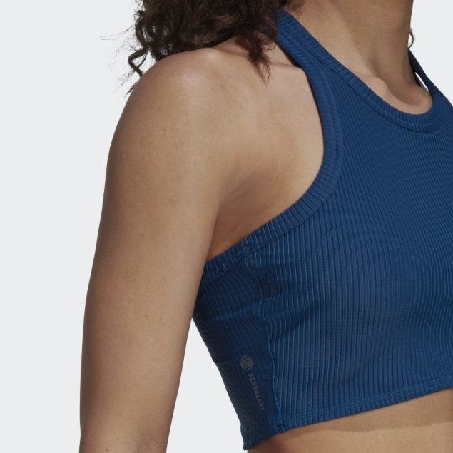 Camiseta Sin Mangas Acanalada Envuelta Yoga Studio Marino Adidas