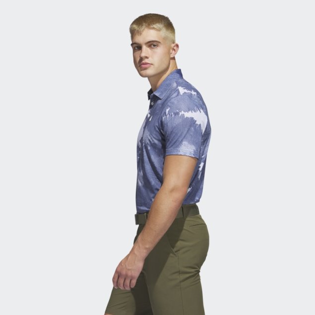 Adidas Polo De Golf De Malla Con Flores Blancas