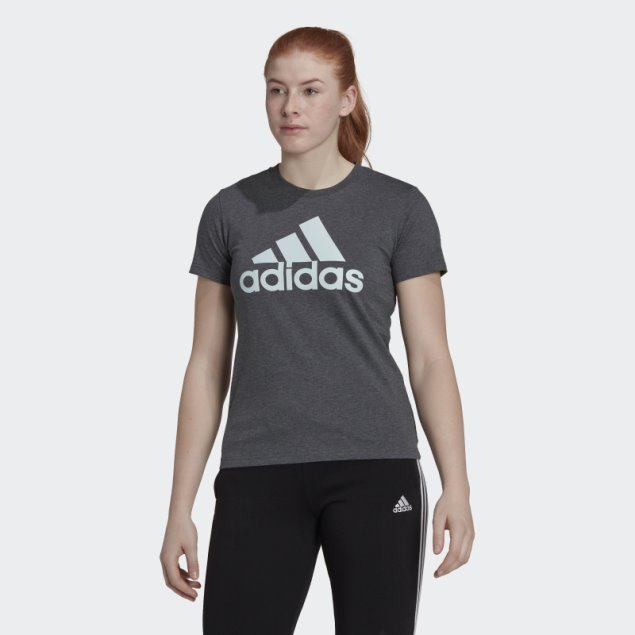 Adidas Camiseta Gris Oscuro Jaspeado Con Logo Esencial