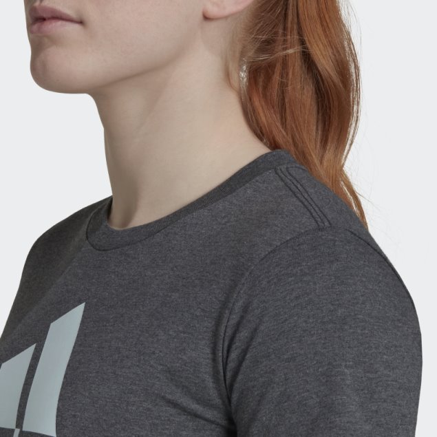 Adidas Camiseta Gris Oscuro Jaspeado Con Logo Esencial