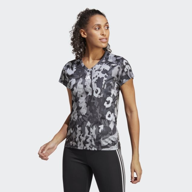 Camiseta Negra Con Estampado Floral Con Cuello En V Y Detalles Mínimos Aeroready Train Essentials Adidas